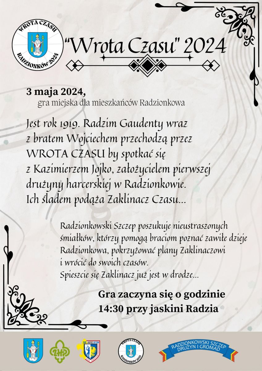 Plakat informujący o grze terenowej z okazji 100 lecia harcerstwa w Radzionkowie