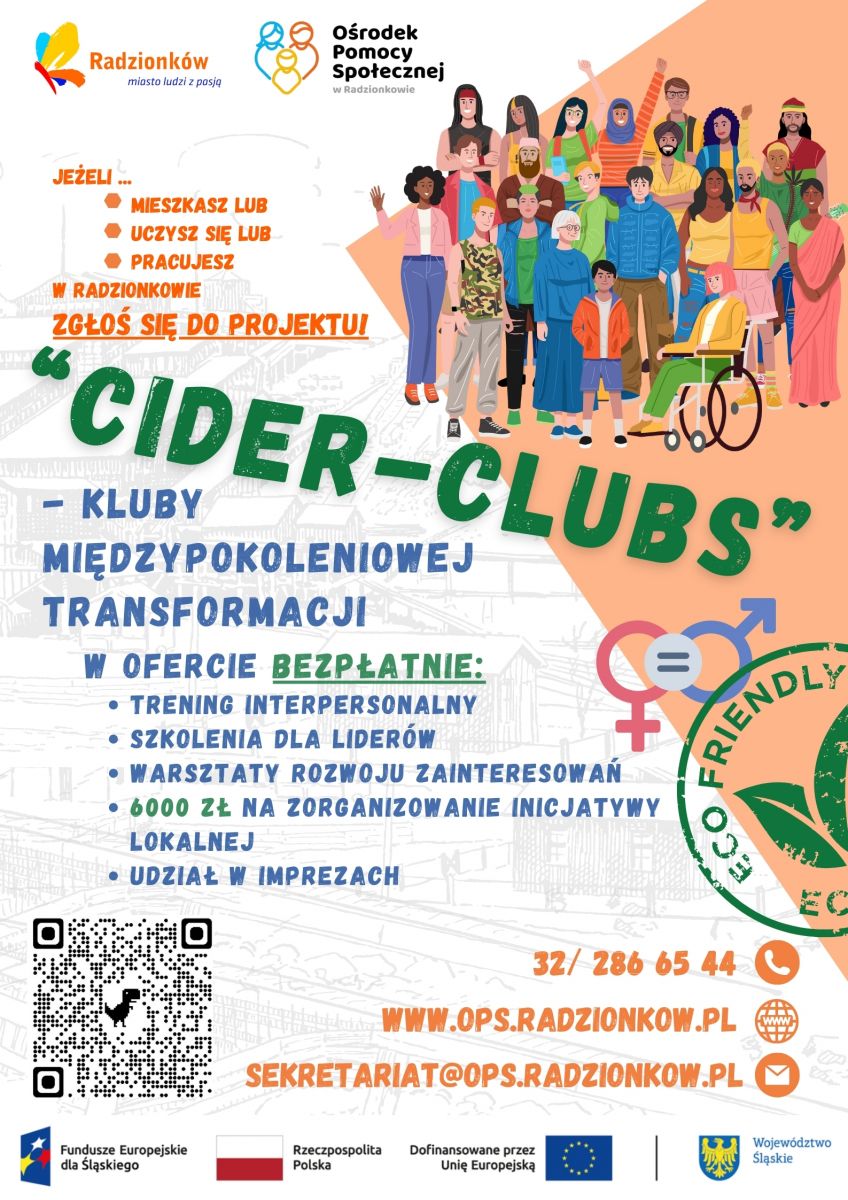 Plakat informujący o projekcie unijnym "CIDER-CLUBS"