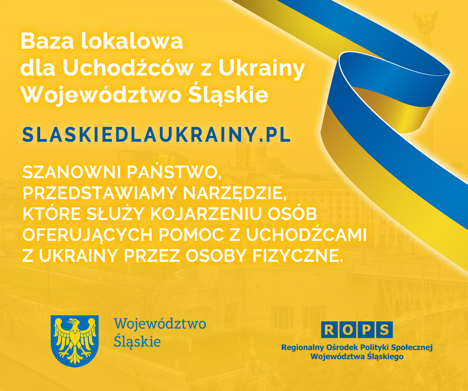 Plakat informujący o bazie lokalowej na stronie www.slaskiedlaukrainy.pl